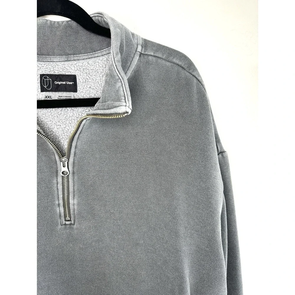 Original Use Men's XXL 1/4 Zip Pullover Hoodie Sweatshirt Gray Acid Wash Casual - Picture 3 of 8